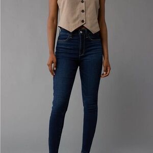 AEO Super Hi Rise Jeggings Blue Denim Skinny Jeans 0
